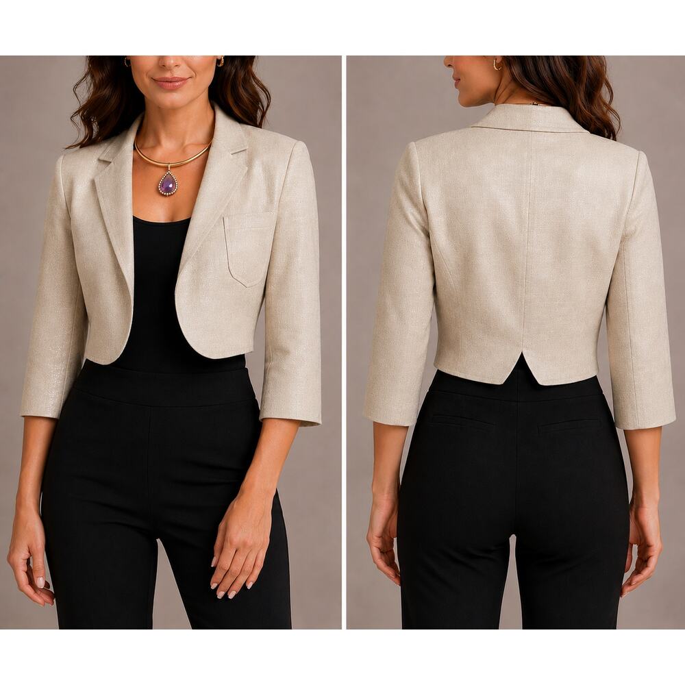 Cache Beige Sand Cotton Tweed Metallic Lace Lined Jacket Top New NWT $138 Sz 8